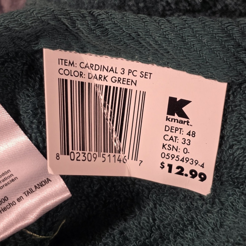 K-Mart Essential Home Christmas Cardinal Bath Towel Set 3 Piece NWT Green - Picture 9 of 11